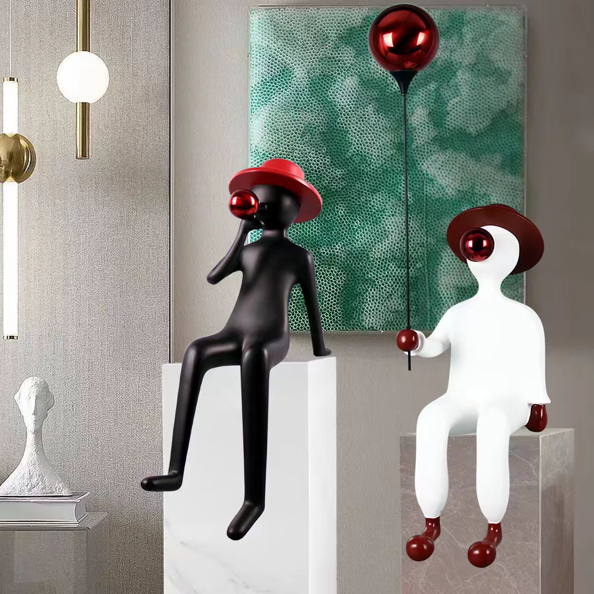 Contemporary resin decorative figures in an interior setting